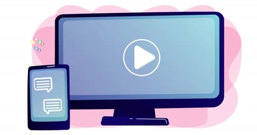 Pantallas con Íconos de redes sociales, interfaz de burbujas de diálogo