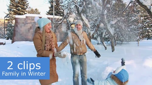 Family Fun Playing Snowballs in a Winter Park