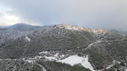 Winter Forest High Mountains Aerial View Snowy