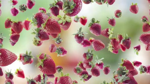 Strawberry with Slices Falling on Garden Background