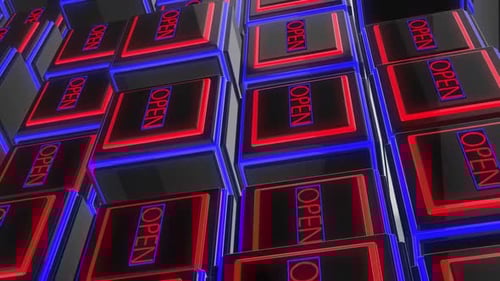 Futuristic Neon Red and Blue Open Button Cubes Loop