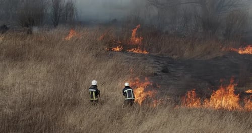 Firefighters Shovel Extinguishes Fire In The Field