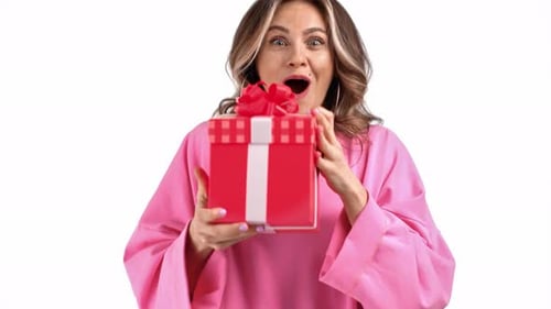 Happy Woman with Gift Box Smiling