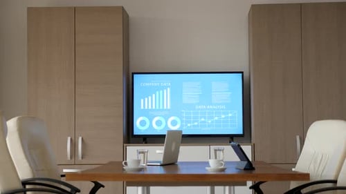Empty Modern Conference Room with Data Monitor
