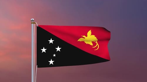 Papua New Guinea National Flag Waving in the Wind