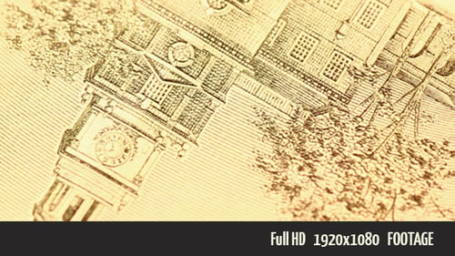 Engraved Illustration of Historical American Building