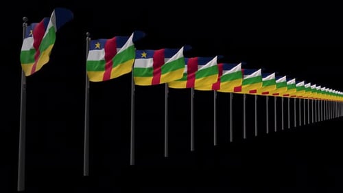 Waving Central African Republic Flags in a Row
