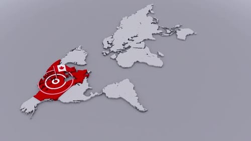 3D World Map Animation Highlighting Canada Location