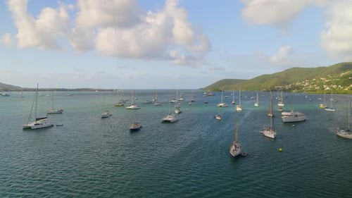 Boats moored over marina harbor, Le Marin