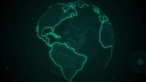 Rotating Glowing Digital Earth Globe Map Animation