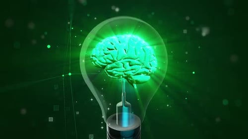 Brain Inside Lightbulb with Glowing Connections Loop Background