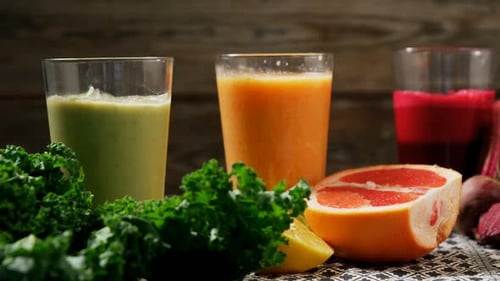 Fresh Fruit and Vegetable Juices Close Up