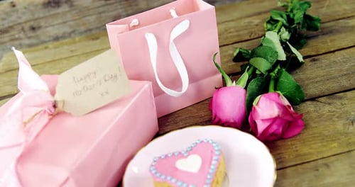 Pink Gifts and Roses for Birthday Celebration
