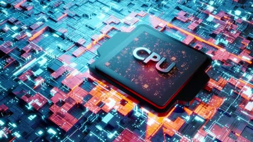 3D rendered animation, CPU processor unit on a motherbaord