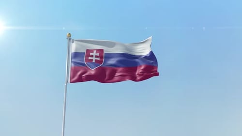 Slovakia Flag Flying in Bright Blue Sky
