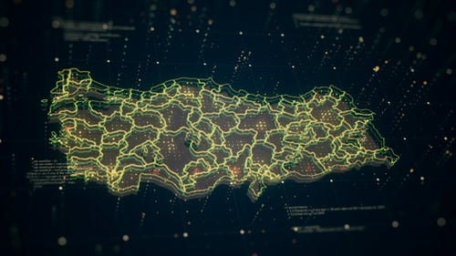 Futuristic Digital Map of Turkey with Data Visualization