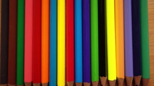 Rainbow of Vibrant Color Pencils Close Up Still