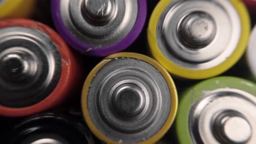 Macro Shot of Many Colorful Batteries Together