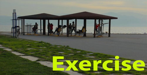 Adults Exercising at Outdoor Fitness Park by Ocean