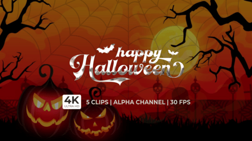 Golden Happy Halloween Text Animation with Flying Bats