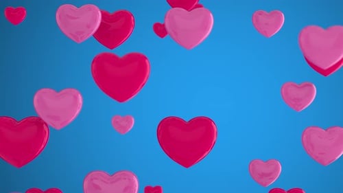 Glossy Pink and Red Hearts Floating Seamless Loop Background
