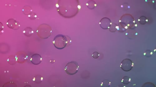 Blue and Clear Soap Bubbles on Pink and Violet, Background