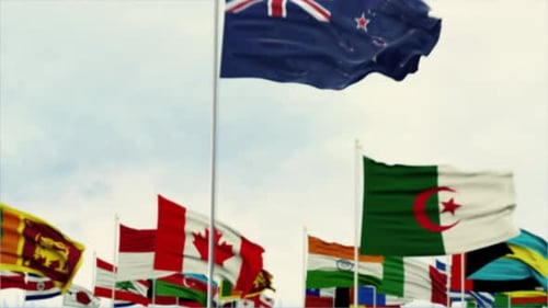 Many National Flags Waving Representing Different Countries
