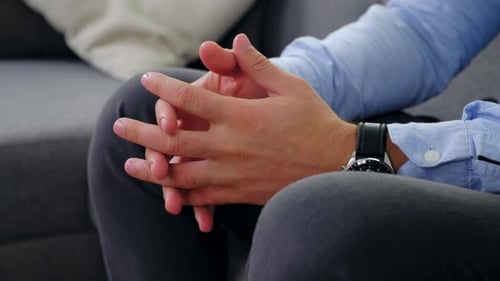 Close Up Man Moving Hands Expressing Anxiety and Nervous Strain Mental Health