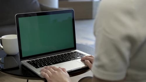 Businesswoman Looking At Green Screen Of Laptop
