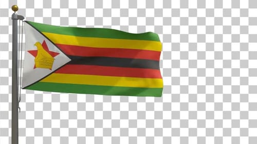3D Animated Waving Zimbabwe Flag on Flagpole