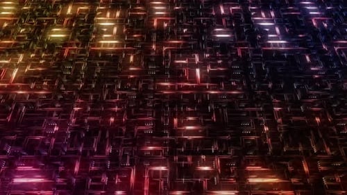 Des particules et des lignes multicolores rougeoyantes qui ressemblent à un circuit électrique