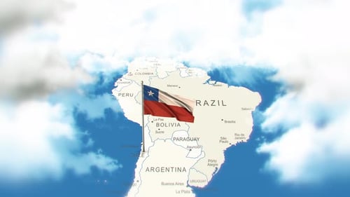 Chile Flag Waving on South America Map