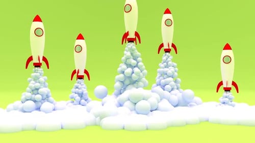 Geometric Rocket Launch Animation with Expanding Smoke