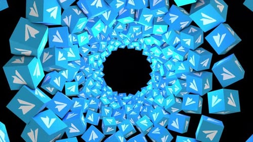 Animated Flying Paper Airplane Cubes Tunnel Background
