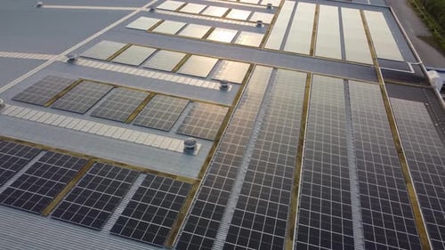 Solar Panels on Rooftop Aerial View