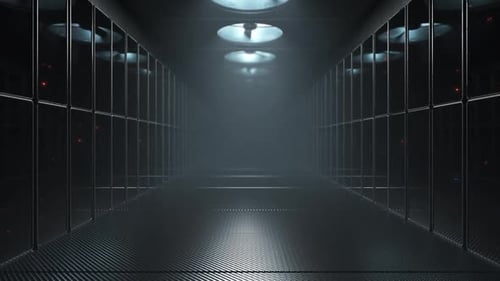 large server room with fans. huge computation and data exchange. loop animation