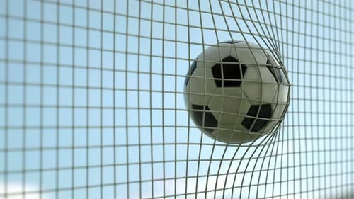 Soccer Ball Scores Goal in Net Slow Motion Animation