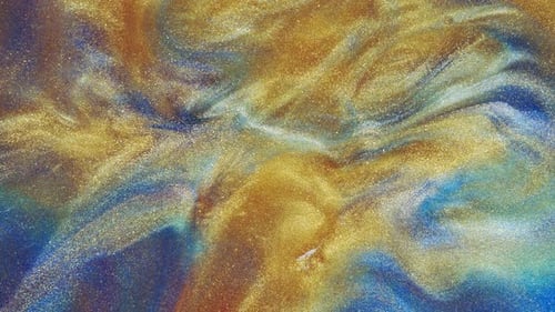 Swirling Blue and Gold Abstract Paint Background
