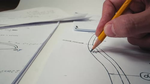 Close Up Man Hand's Drawing Sketch Pencil an Object To Be crafted.Business Charts and Graphs Drawing