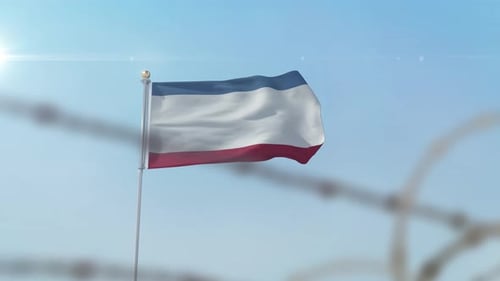 Realistic Waving Flag Behind Barbed Wire Animation