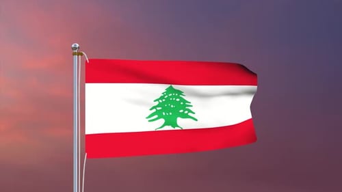 Waving Lebanon Flag Against a Sunset Sky