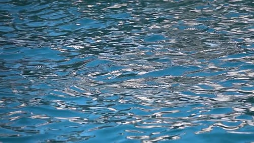 Moving Water Background. Slow Motion of Disturbed Blue Sea Water Surface. Close Up