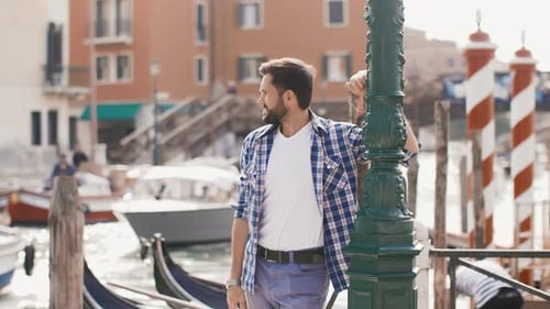Handsome Tourist Man Travel in Venice, Italy