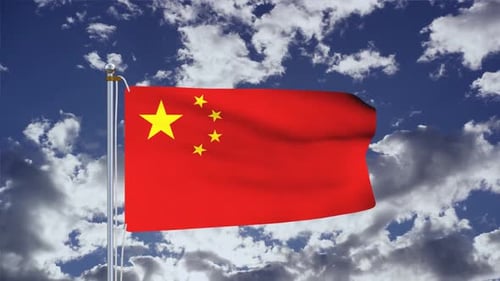 Realistic China Flag Waving Against Cloudy Sky