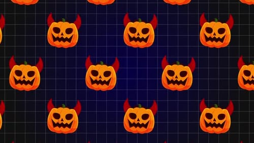 Spooky Halloween Devil Pumpkins Seamless Pattern Background