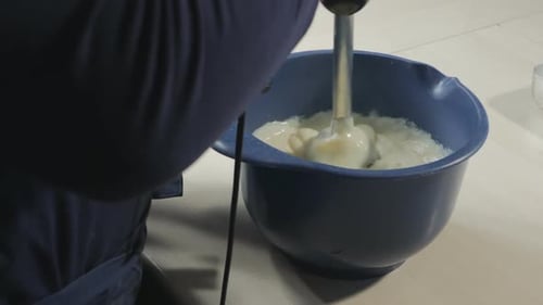 Creamy Substance Blended with Immersion Blender in Bowl