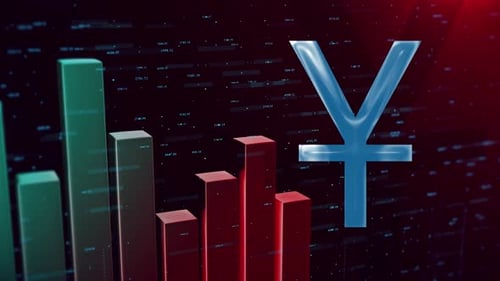 Futuristic Yen Symbol and Digital Bar Graph Data Animation