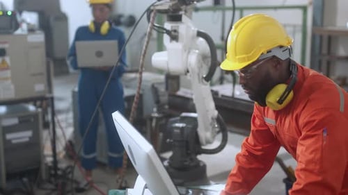 industrial 4.0 concept modern automated robot welding arm machine tool