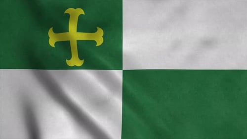 Realistic Fabric Waving Flag with Green and White Cross Pattern
