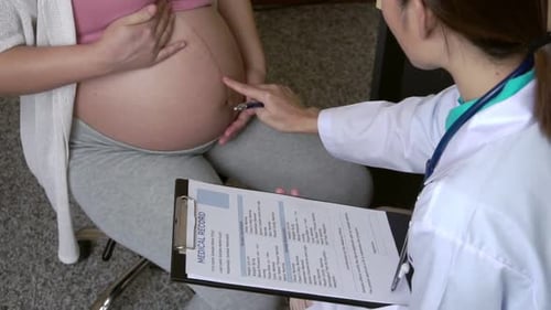 Pregnant Woman and Gynecologist Doctor at Hospital